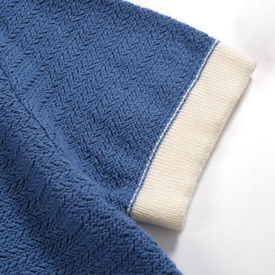 Men's Blue Knitted Polo Off White V-Neck