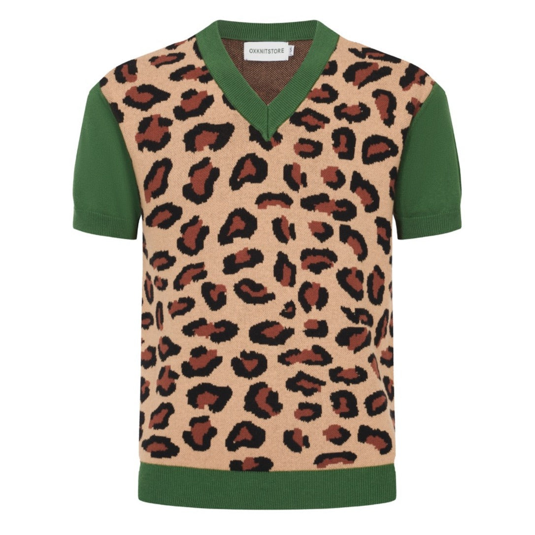 Men's Green & Brown Round Neck Knitted T-Shirt