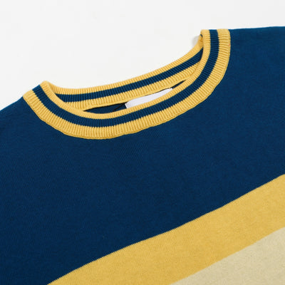 Men's Blue & Yellow Long Sleeve Knitted T-Shirt