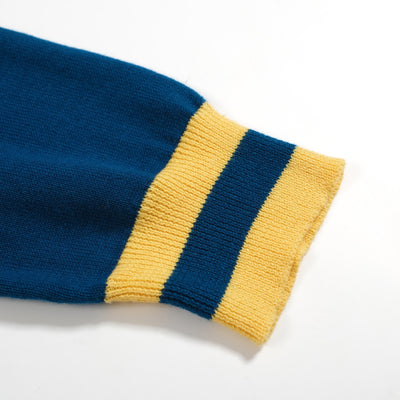 Men's Blue & Yellow Long Sleeve Knitted T-Shirt