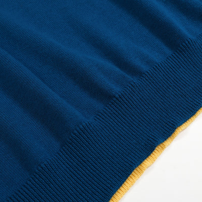 Men's Blue & Yellow Long Sleeve Knitted T-Shirt