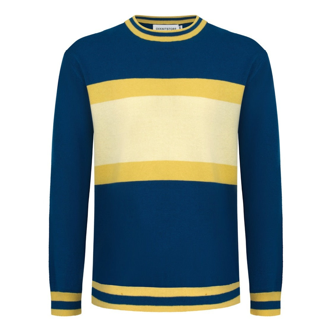 Men's Blue & Yellow Long Sleeve Knitted T-Shirt