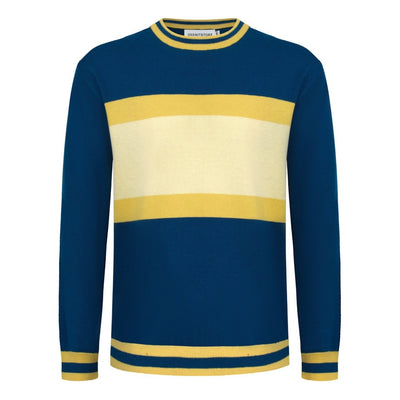 Men's Blue & Yellow Long Sleeve Knitted T-Shirt