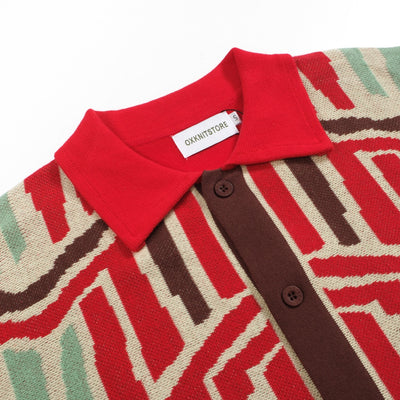 Men's Red Knitted Polo With Buttons