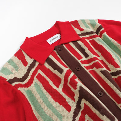 Men's Red Knitted Polo With Buttons