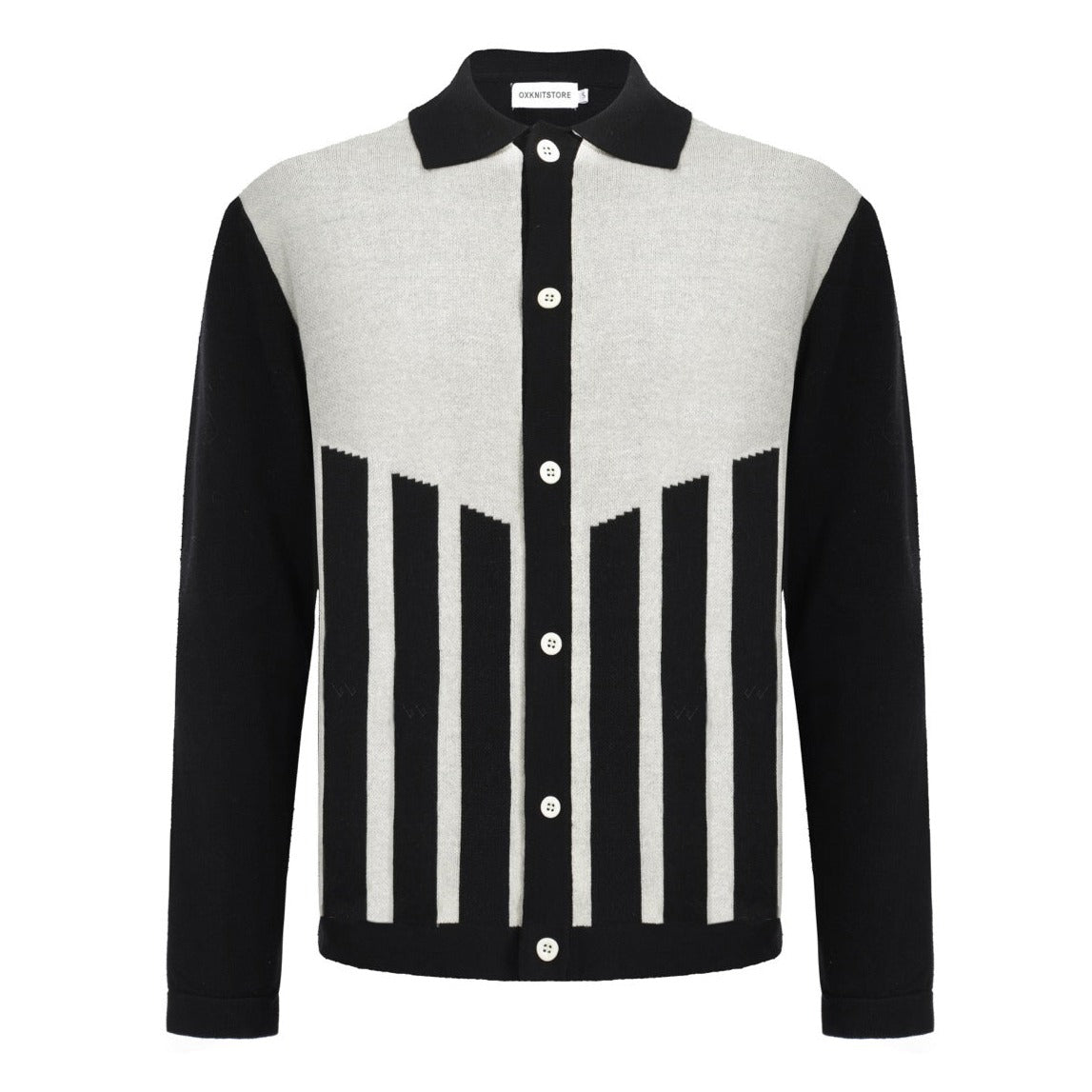 Men's Black & White Vertical Stripes Knitted Cardigan