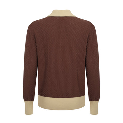 Men's Brown Knitted Polo With Yellow Neck