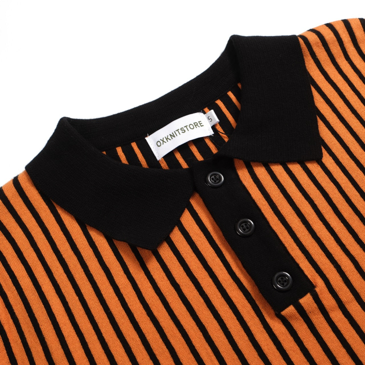 Men's Orange Knitted Polo Shirts With Vertical Stripes