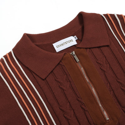 Men's Brown Knitted Polo With Zippers