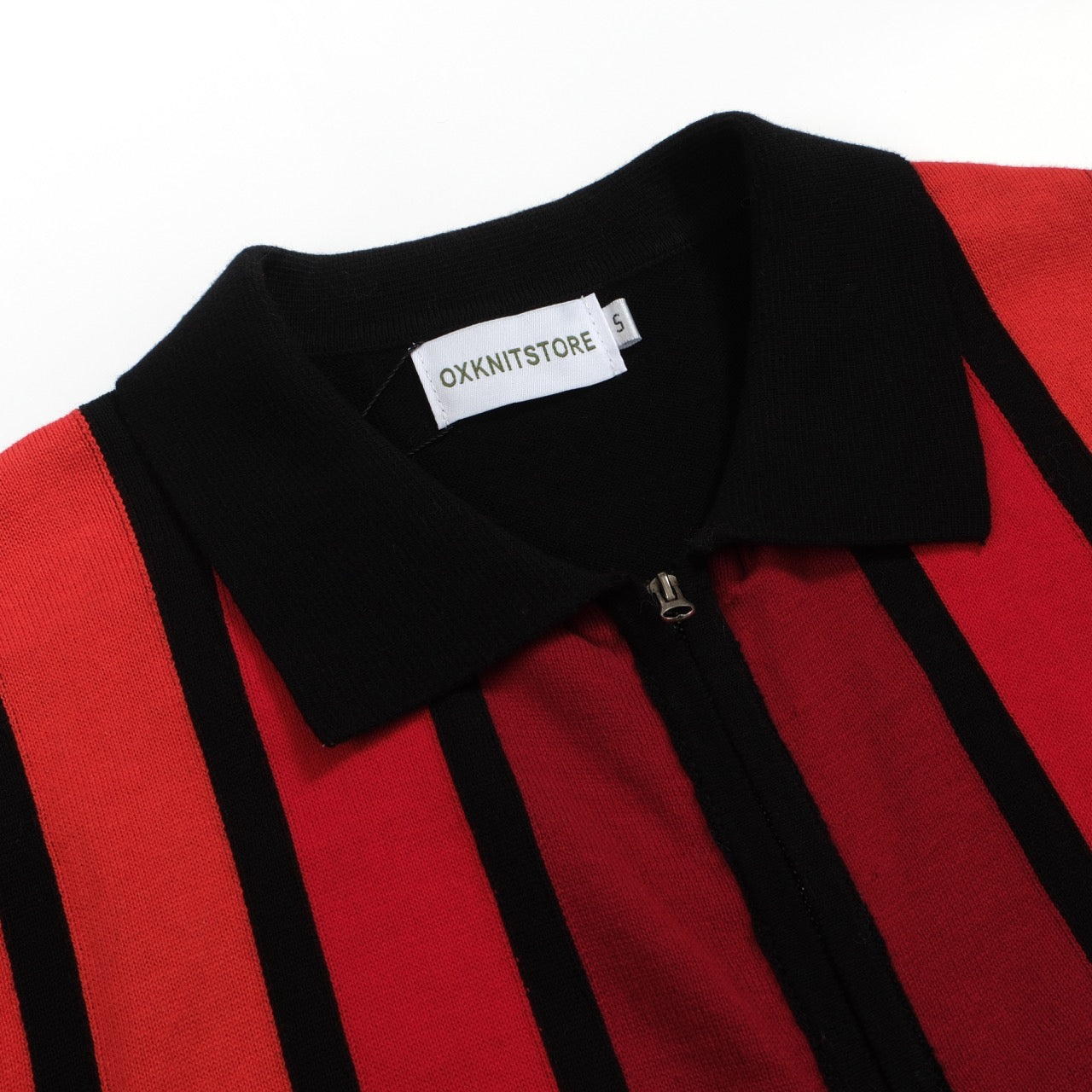 Men's Black & Red Cardigan Vertical Stripes Knitted Polo