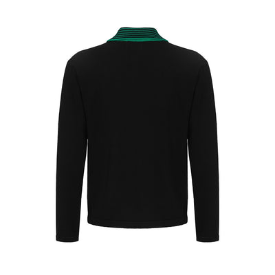 Men's Black Cardigan Knitted Polo With Pockets