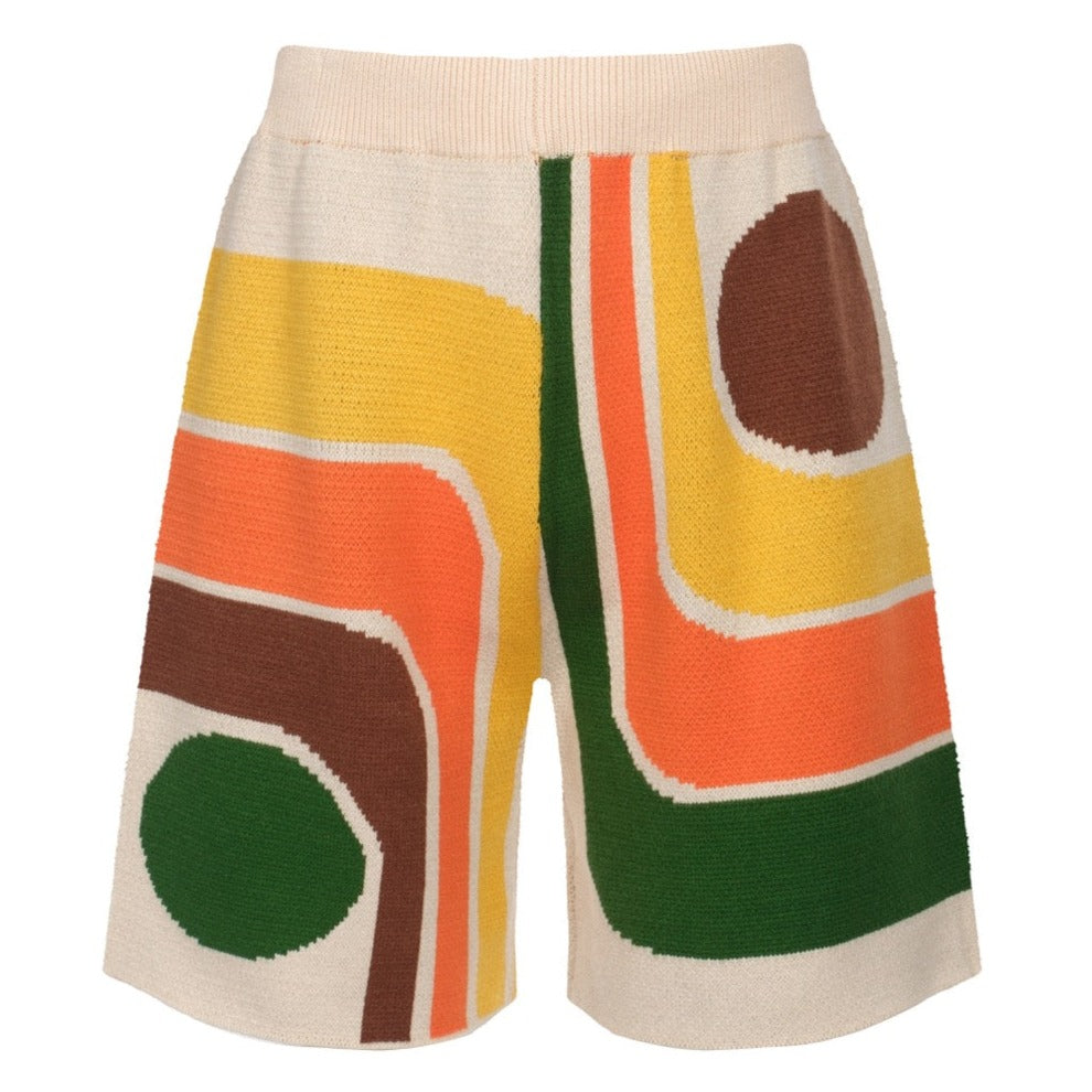 2.0 Men's Apricot Geometric Knitted Shorts