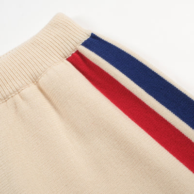 Men's White Knitted Shorts With Racing Stripe