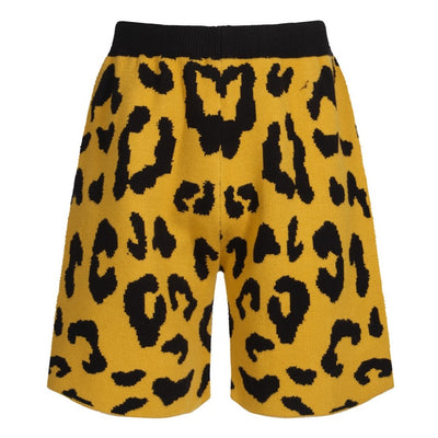 Men's Yellow Knitted Shorts With Black Leopard