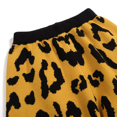 Men's Yellow Knitted Shorts With Black Leopard