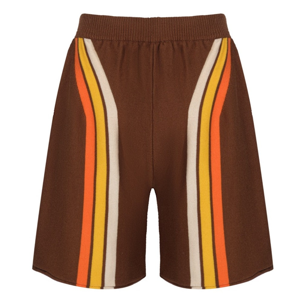 Men's Brown Knitted Shorts With Stripe