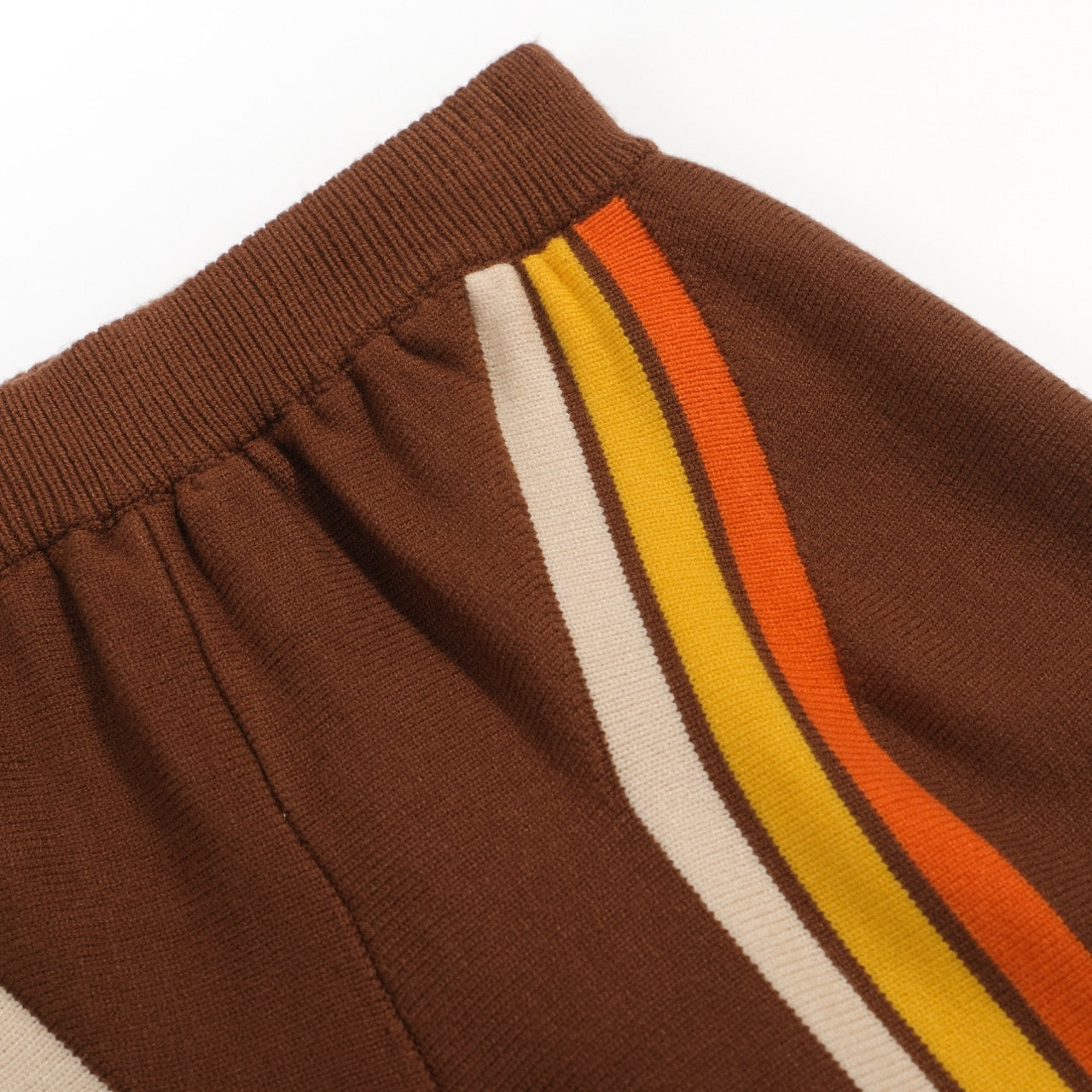 Men's Brown Knitted Shorts With Stripe