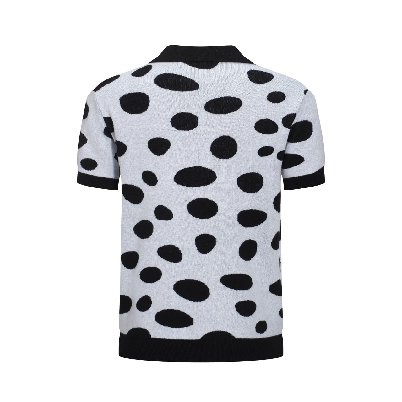 Men's White Knitted Polo Shirts With Black Dot