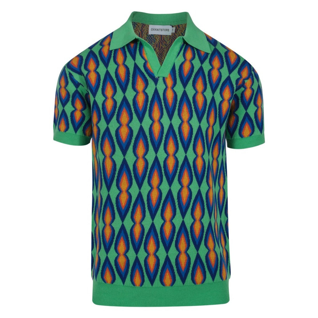 Men's Green Knitted Polo Shirts With Candle Flame