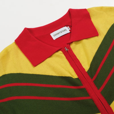 Men's Red Knitted Zip Cardigan Stripes Through
