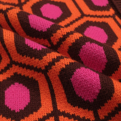 Men's Orange Geometric Knitted Long Sleeves Cardigan