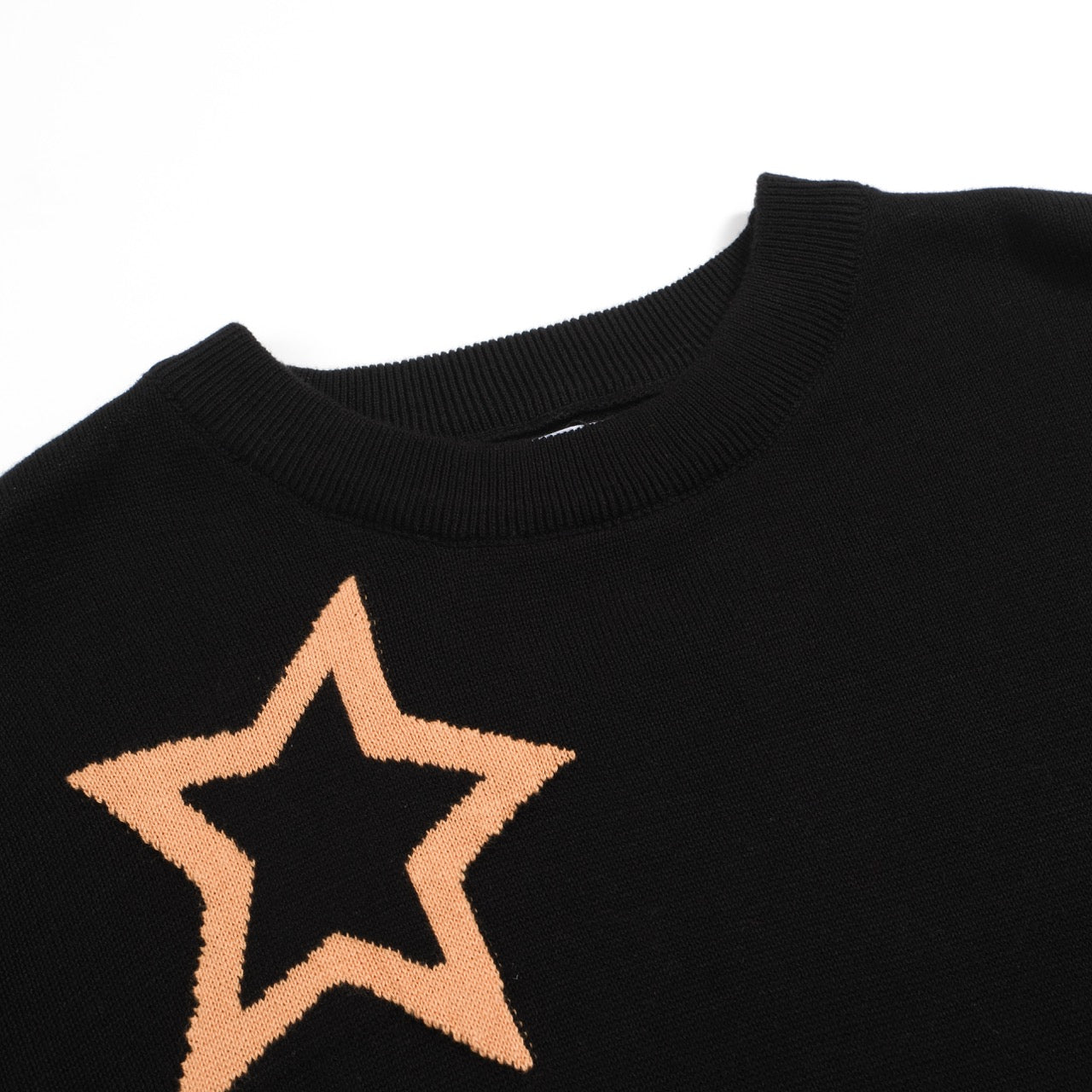 Women's Black Long Sleeve Knitted T-Shirt With Stars