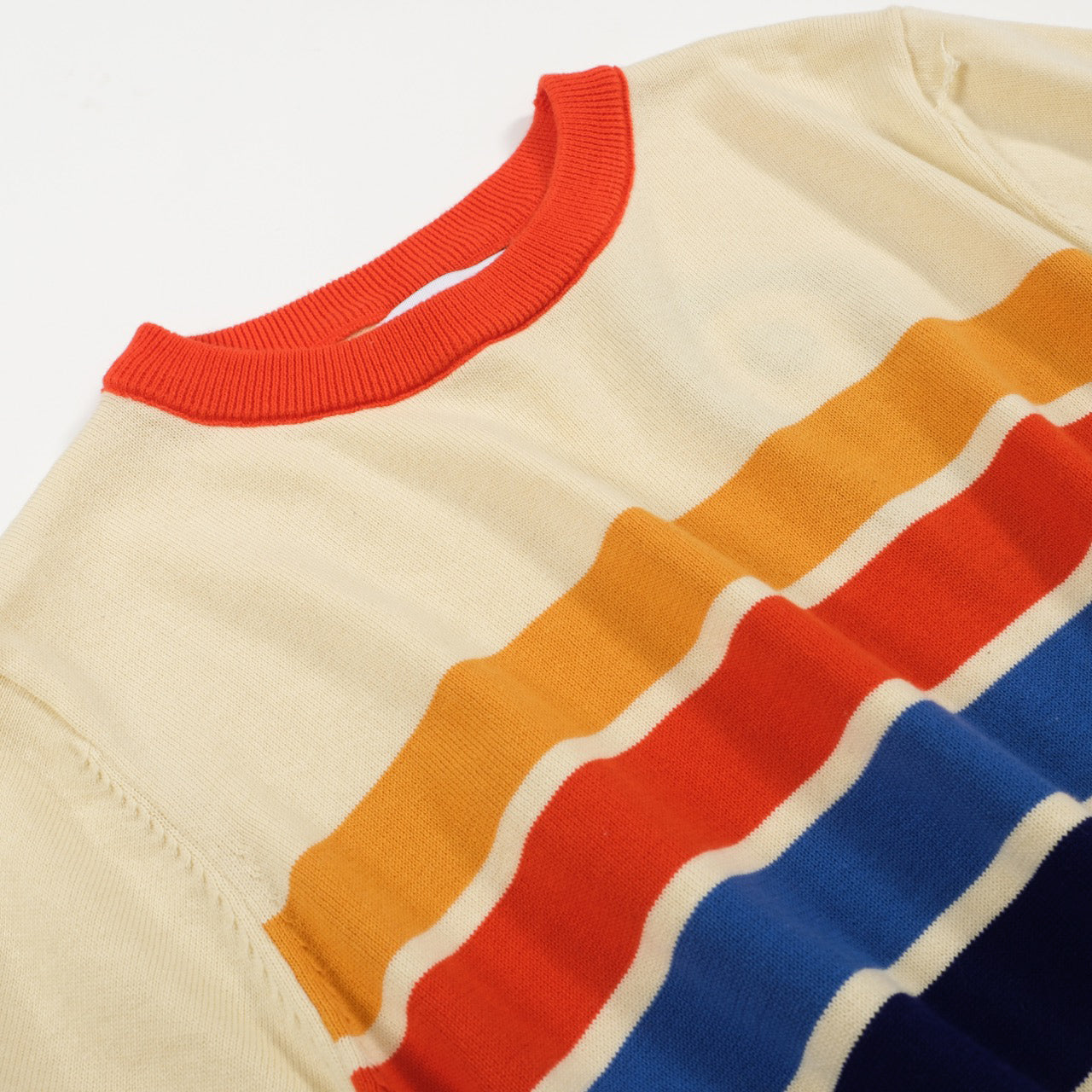 Tシャツ・カットソー No.1130 C stripe loose T (4color) Women's Light Yellow Knitted T-Shirt With Mulit-Color Stripe