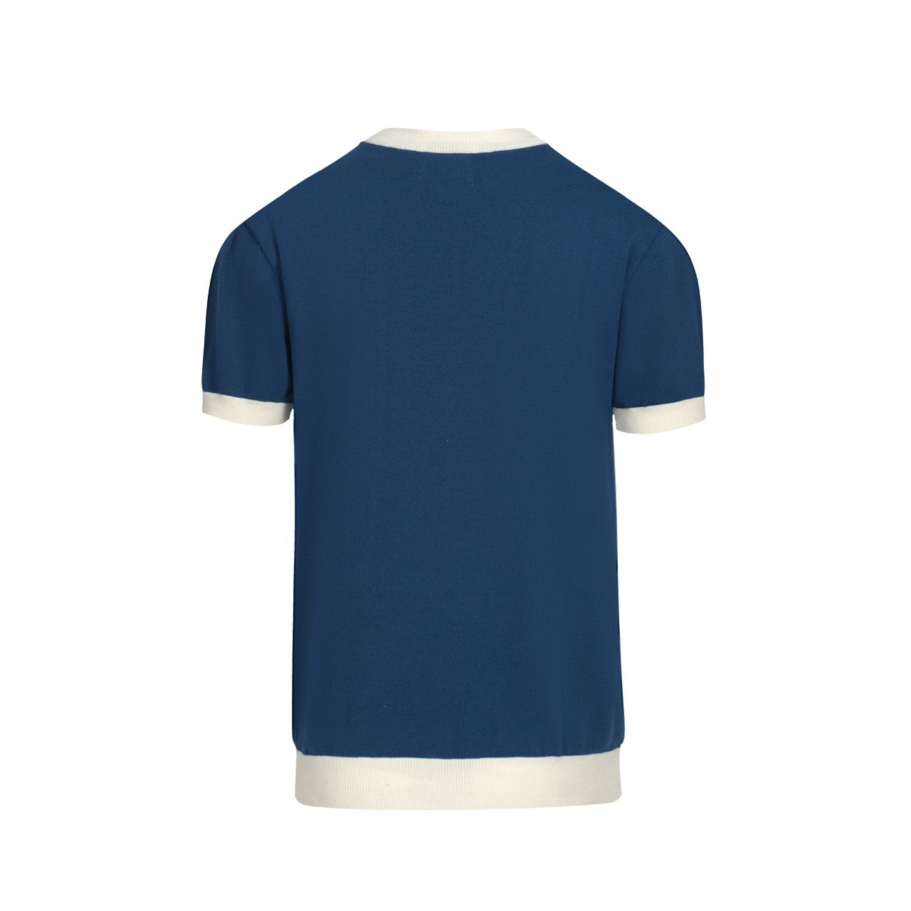 Men's 70s Colorblock Knit Tee – Retro Blue Shirt with Red