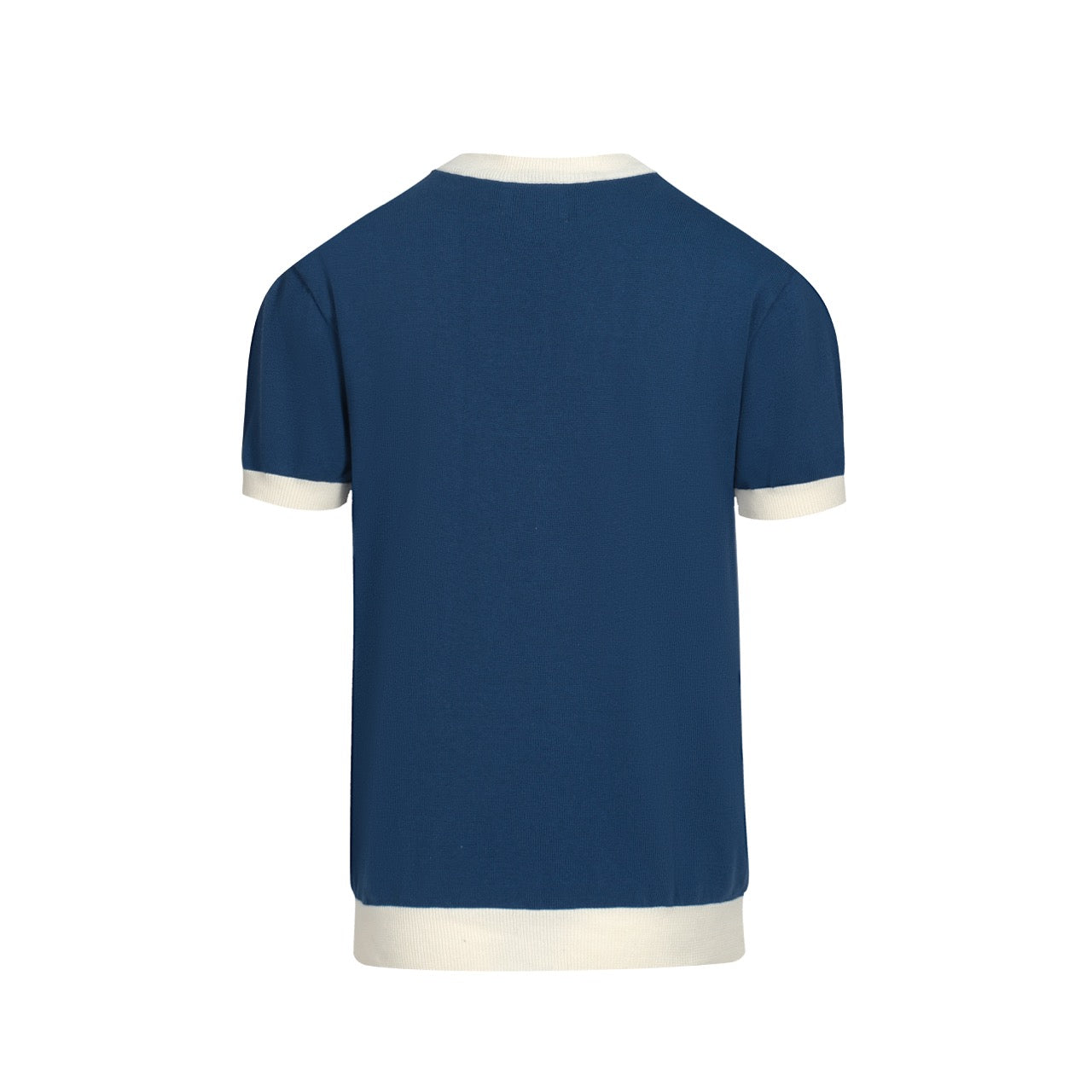 Men's Blue Knitted T-shirt With Three-Color Diagonal Stripes