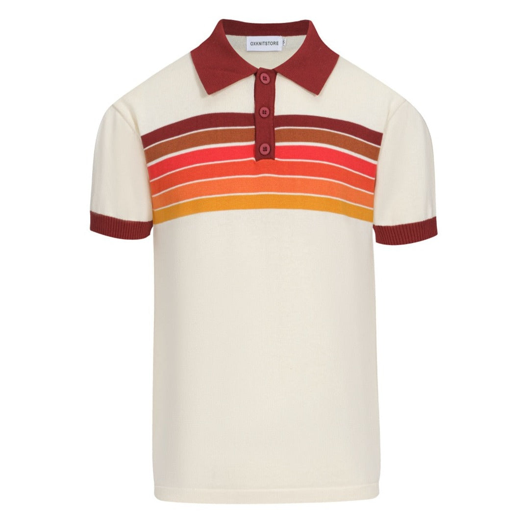 Men's Apricot Knit Polo Shirt With Rainbow Stripe