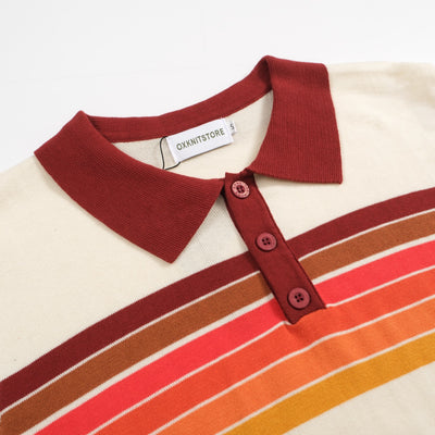 Men's Apricot Knit Polo Shirt With Rainbow Stripe