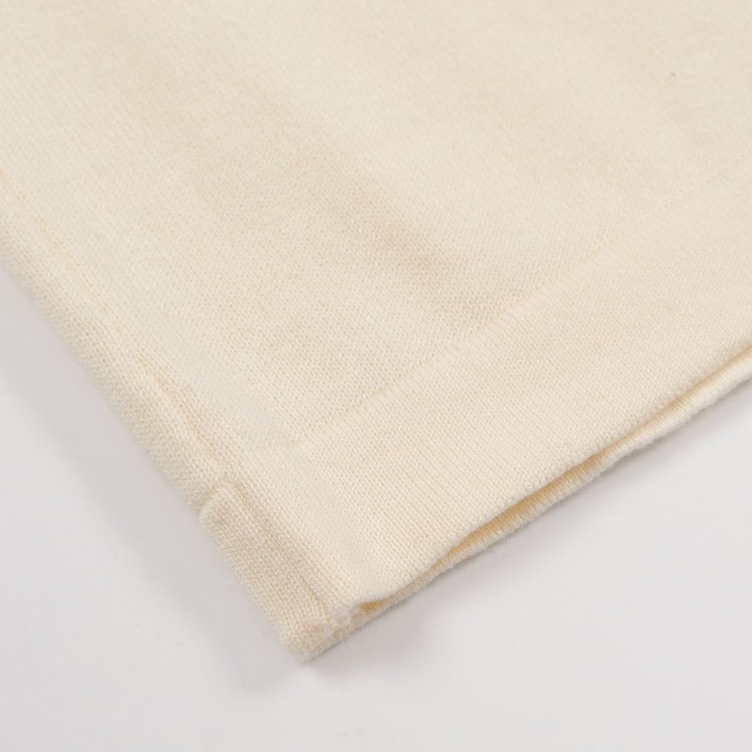 Men’s Vintage 1970s Knit Polo Shirt – Retro Cream with Sunset Stripe Design