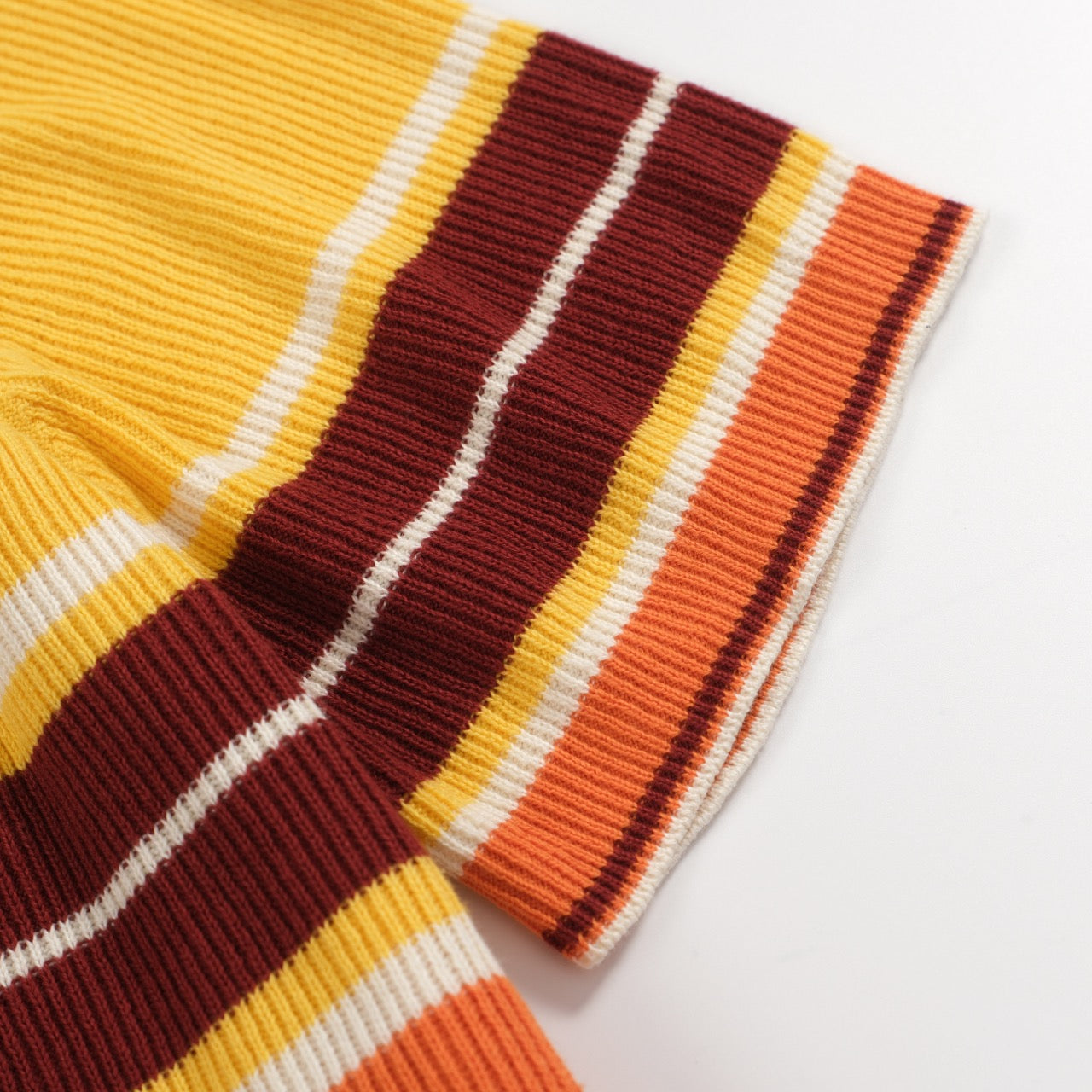 Men's Orange Knit Zip Collar Polo Shirt With Multi-Color Stripes