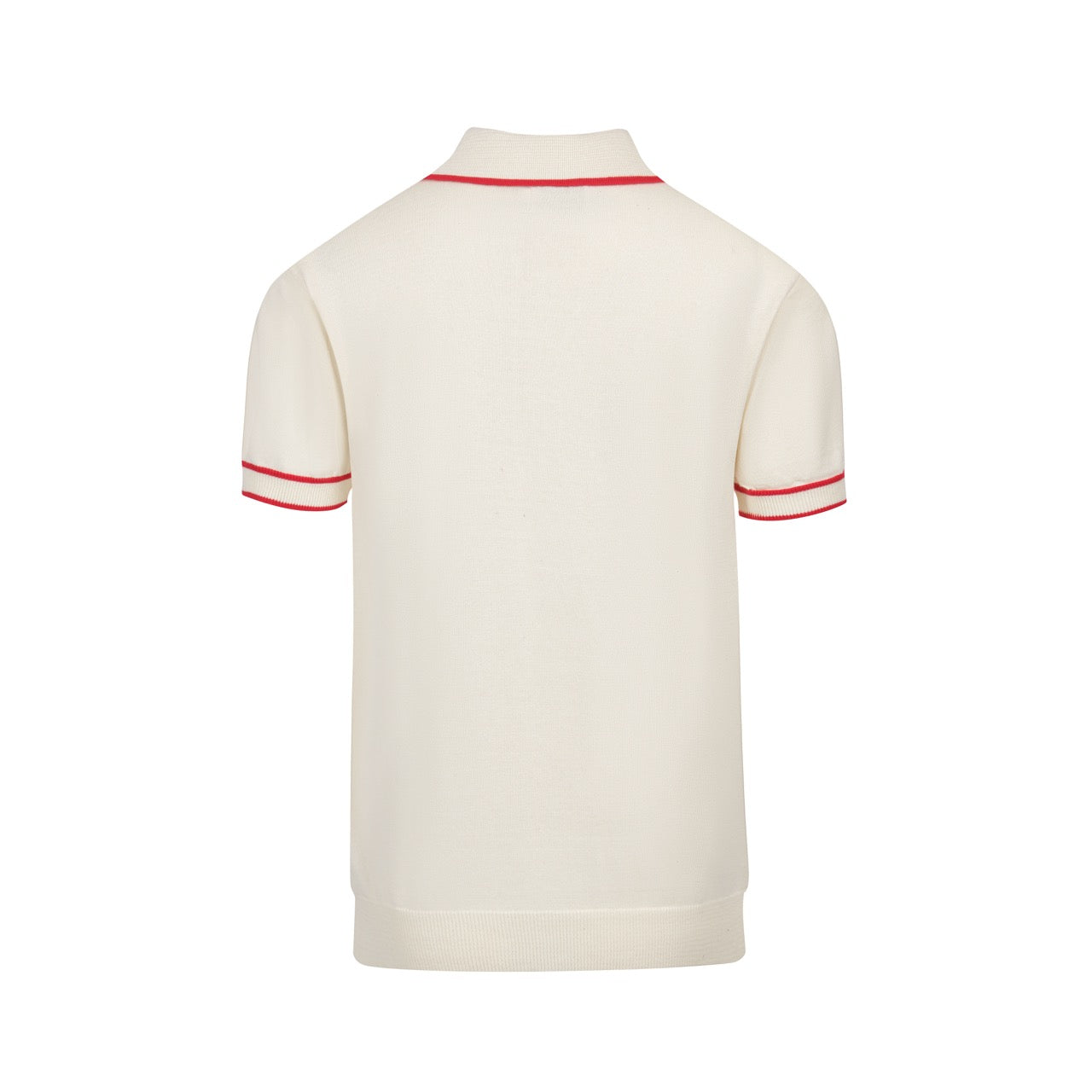 Men's Vintage 1970s Knit Polo Shirt | Retro Cream with Red and