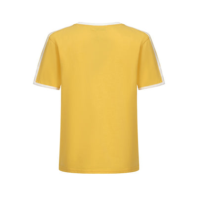 Camiseta De Hombre De Algodón Amarilla Con Cuello Redondo