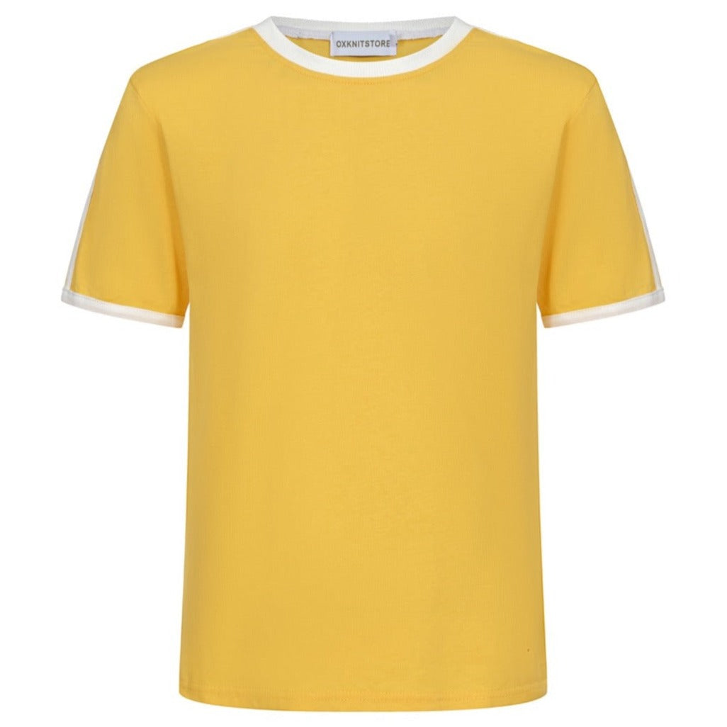 T-shirt Homme Jaune En Coton À Col Ras Du Cou