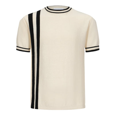 Herren-Strick-T-Shirt mit Retro-Mod-Rennstreifen der 1970er Jahre