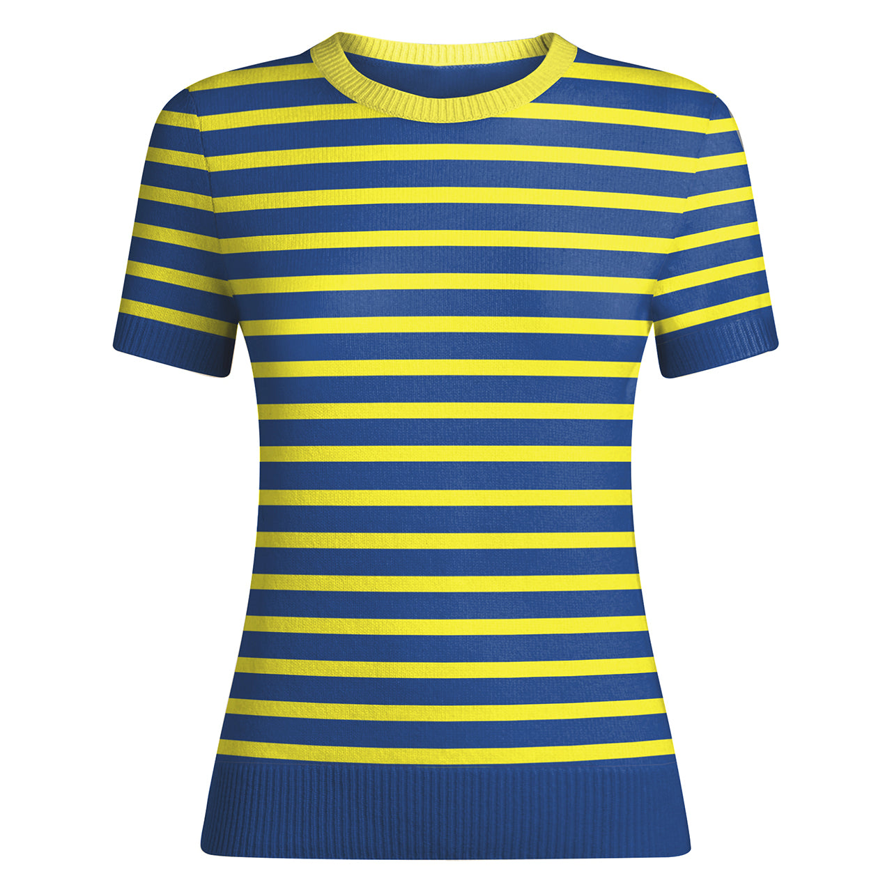 Women Yellow & Blue Crewneck Short Sleeves Knitwear