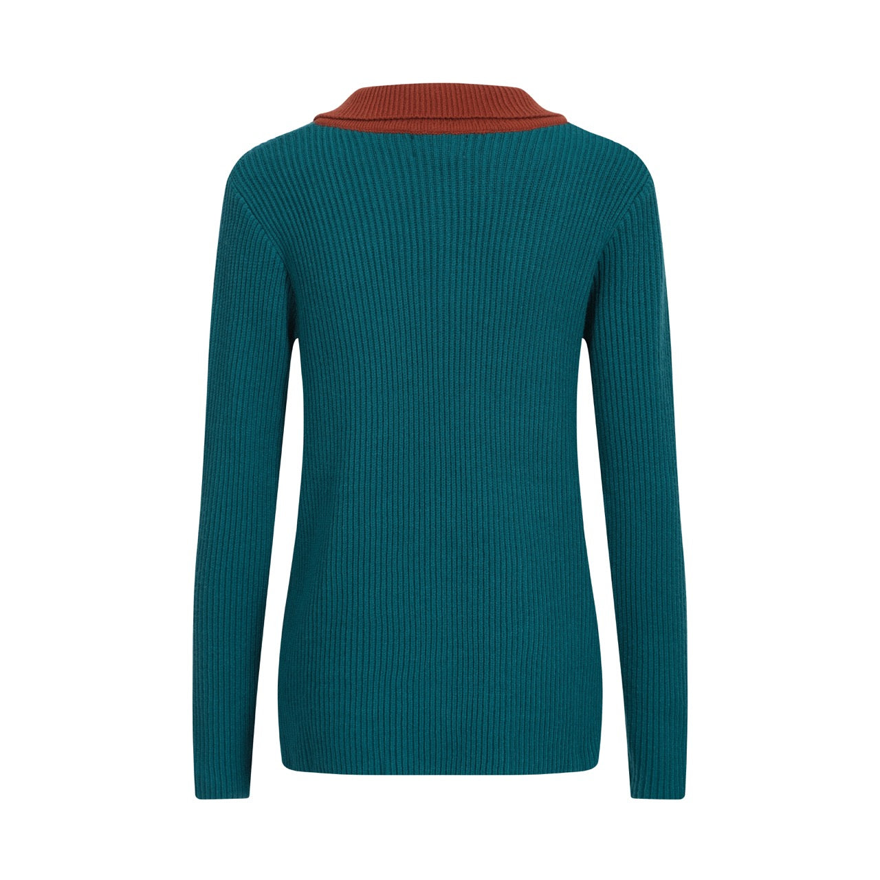 Women Malachite Green Long Sleeve Knitted Wear with Brown Collar