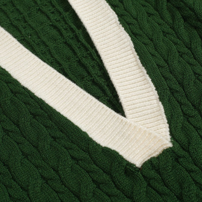 Women Green Deep V Neck Long Sleeve Knitted Sweater