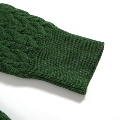 Women Green Deep V Neck Long Sleeve Knitted Sweater