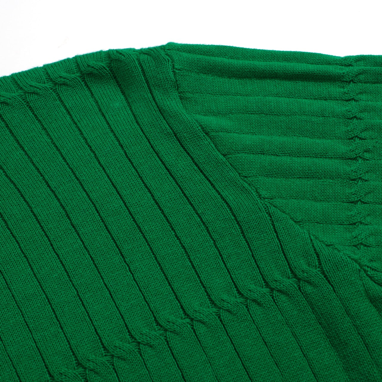 Women Green Long Sleeve Knitted Top With Black Ribbed Collar