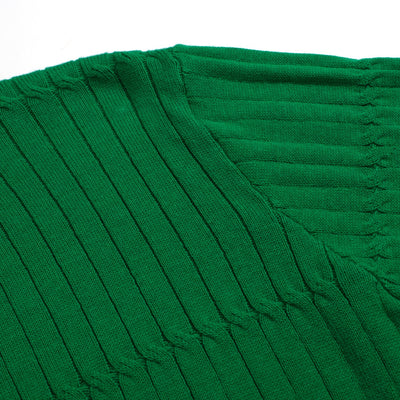 Women Green Long Sleeve Knitted Top With Black Ribbed Collar