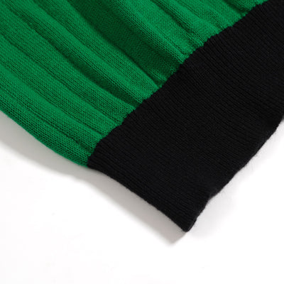 Women Green Long Sleeve Knitted Top With Black Ribbed Collar