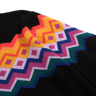 Women's Black Knitted T-Shirt With  Fairisle Stripe