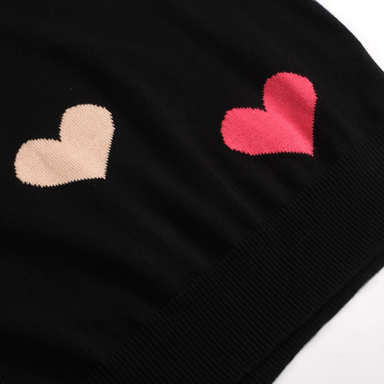 Women's Black Knitted T-Shirt With Multicolor Hearts
