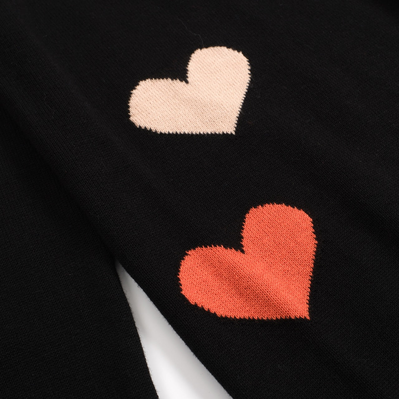 Women's Black Knitted T-Shirt With Multicolor Hearts