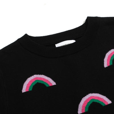 Women's Black Knitted T-Shirt With Small Rainbow