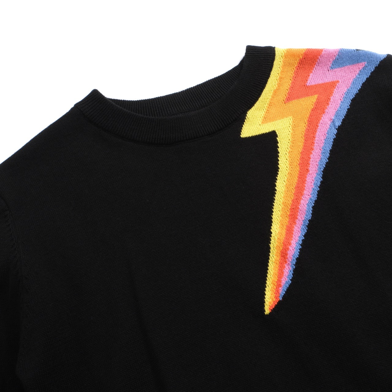 Women's Black Knitted T-Shirt With Rainbow Sleeve & Lightning