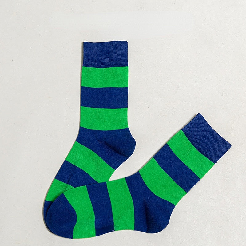 Men's Spring and Autumn Tube Socks Wide Striped Stitching Socks